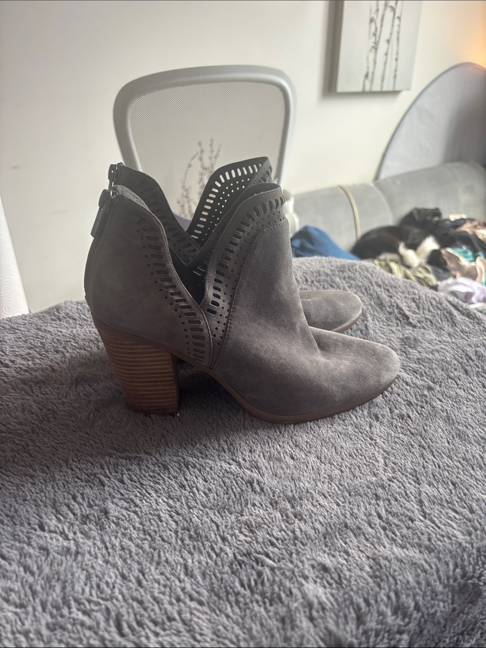 Vince Camuto Gray Suede Cutout Ankle Booties